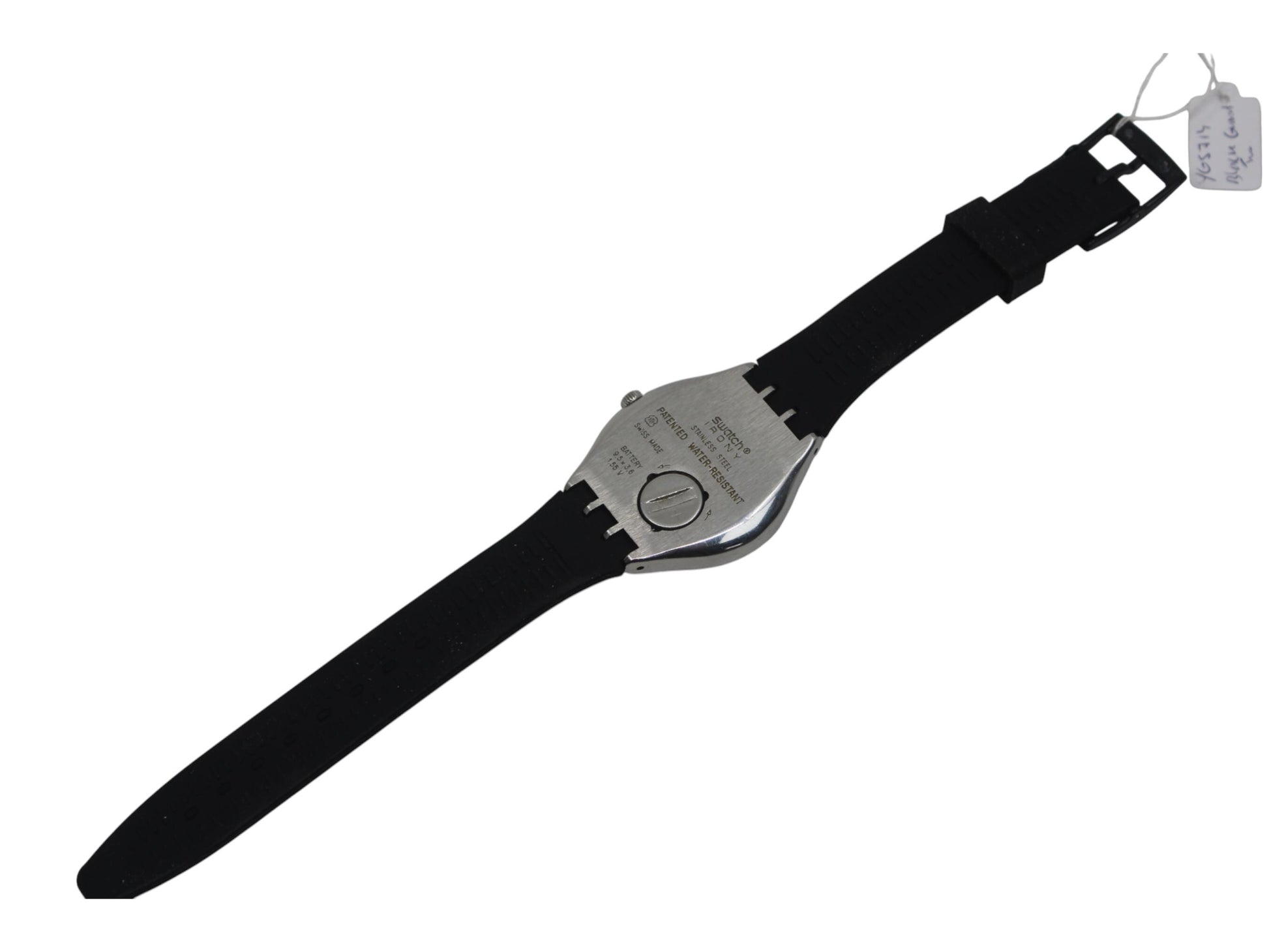 Swatch Irony, 'Black Guard Too' YGS714, No Box, Brand New Strap, Working fine, CRACKED crystal
