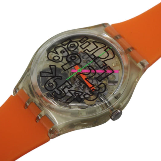 1992 Vintage Gents Swatch 'Scribble' GZ124, MINT condition, working fine with a new, unused silicone strap