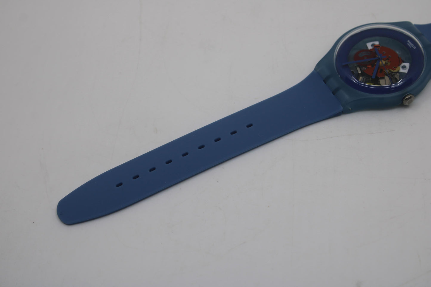 Vintage New Gents Swatch 'Blue Grey Lacquered' SUON102, in MINT condition, working 100% with the original strap