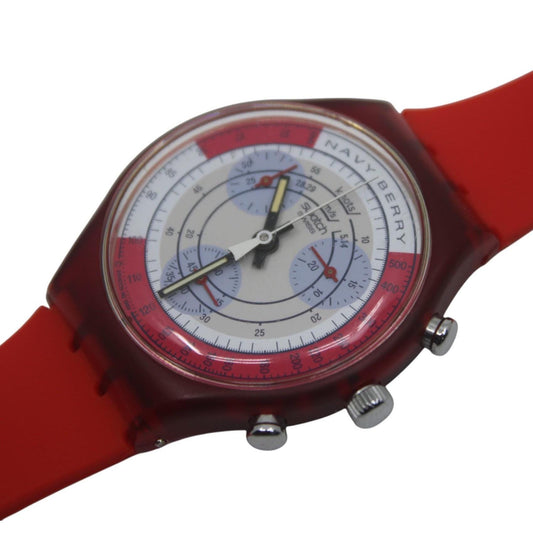1991 'Navy Berry' vintage and early Gents Chrono Swatch SCR100, Good, Used Condition, with a NON-original strap