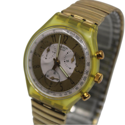 1993 'Golden Globe' vintage Gents Chrono Swatch SCG100/101, Nice Used Condition, with the original strap
