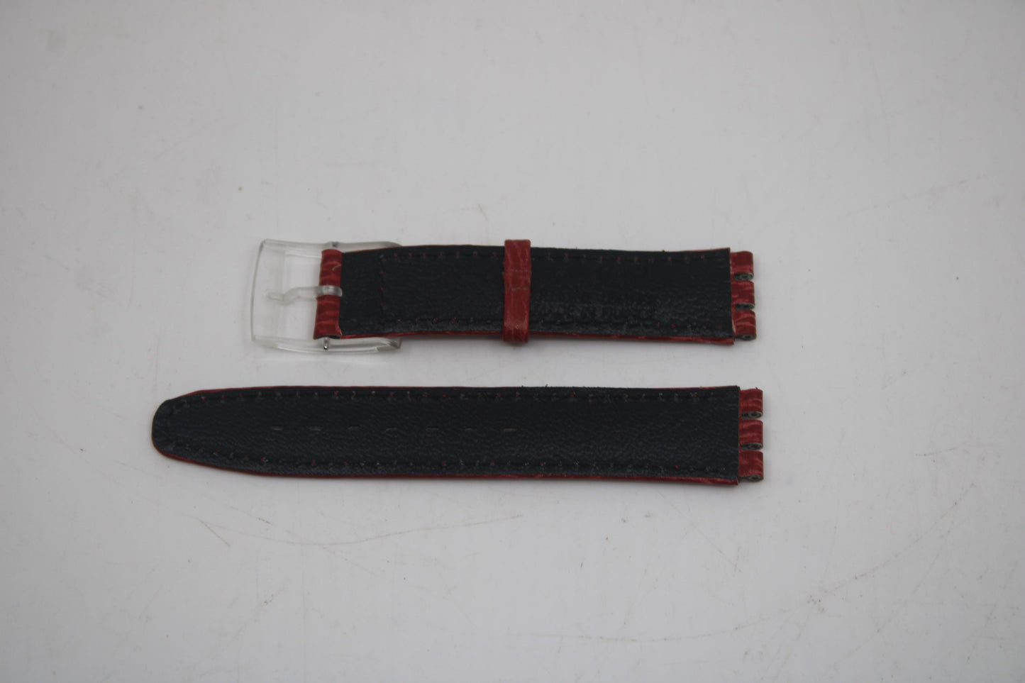 Vintage Swatch 17mm Leather Strap for SAK101, 'Red Ahead' Automatic 1992, Gents / Automatic, New Old Stock