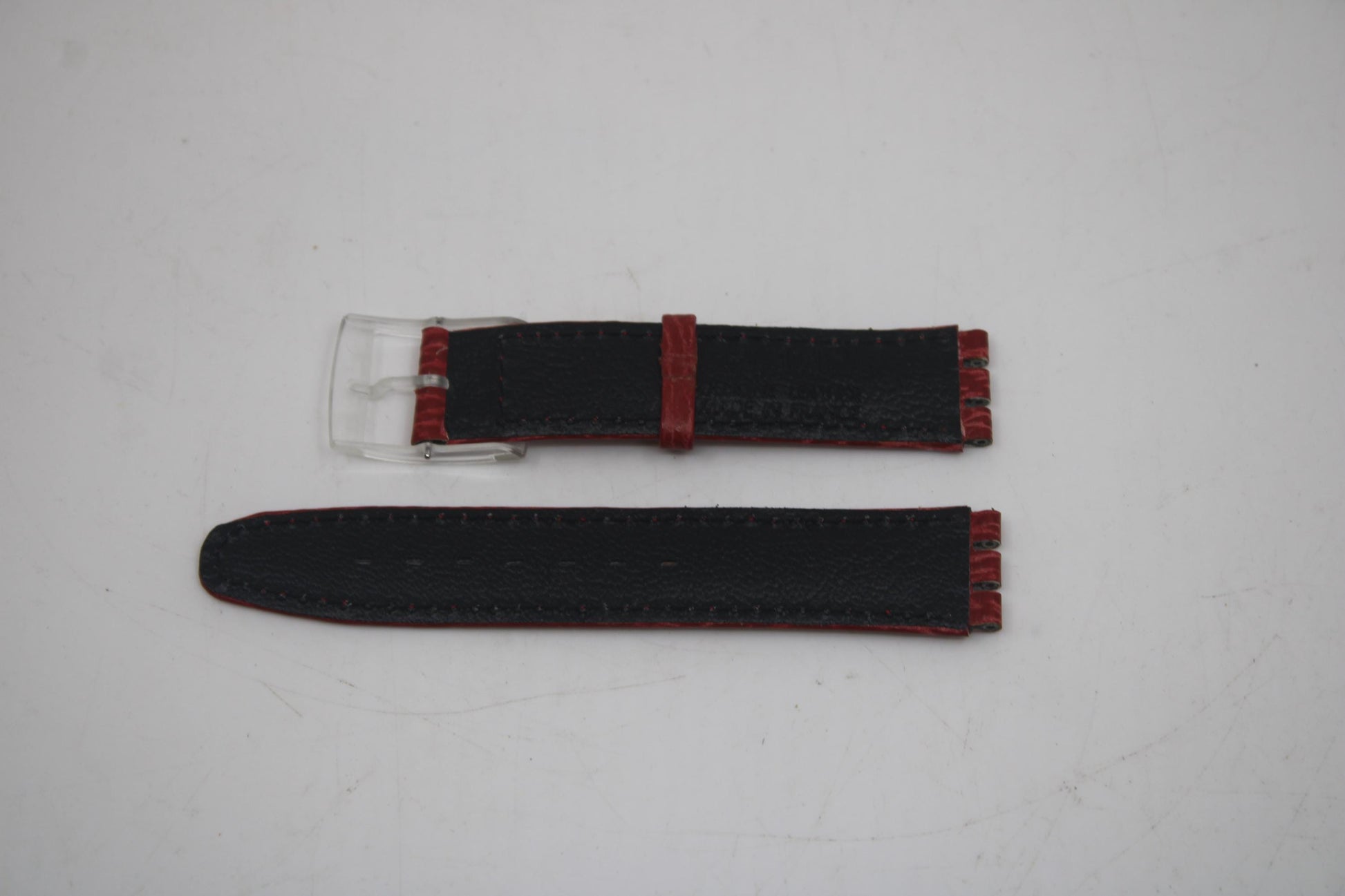 Vintage Swatch 17mm Leather Strap for SAK101, 'Red Ahead' Automatic 1992, Gents / Automatic, New Old Stock