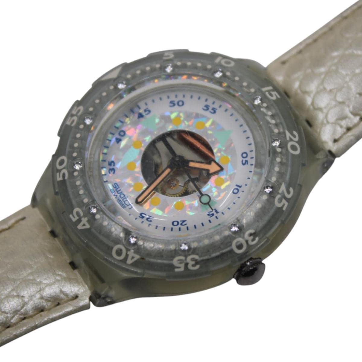 1994, Vintage Swatch Scuba 'Pearl Shell' SDK118, NO box, in Good, Working Condition, White Leather Strap