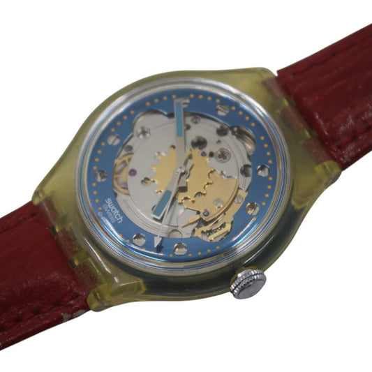1992 'Red Ahead' Vintage Gents Automatic Swatch SAK101, NO box, NICE, used condition, original, leather strap