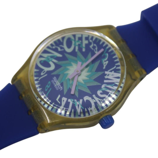1993 Vintage Musicall Gents Swatch 'Tone in Blue' SLK100, Jean Michel Jarre in a nice used condition with a new strap mounted