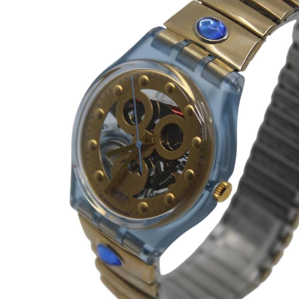 1992 Vintage Gents Swatch 'Gold Smile' GN123/124, unworn, new old stock condition with the original strap