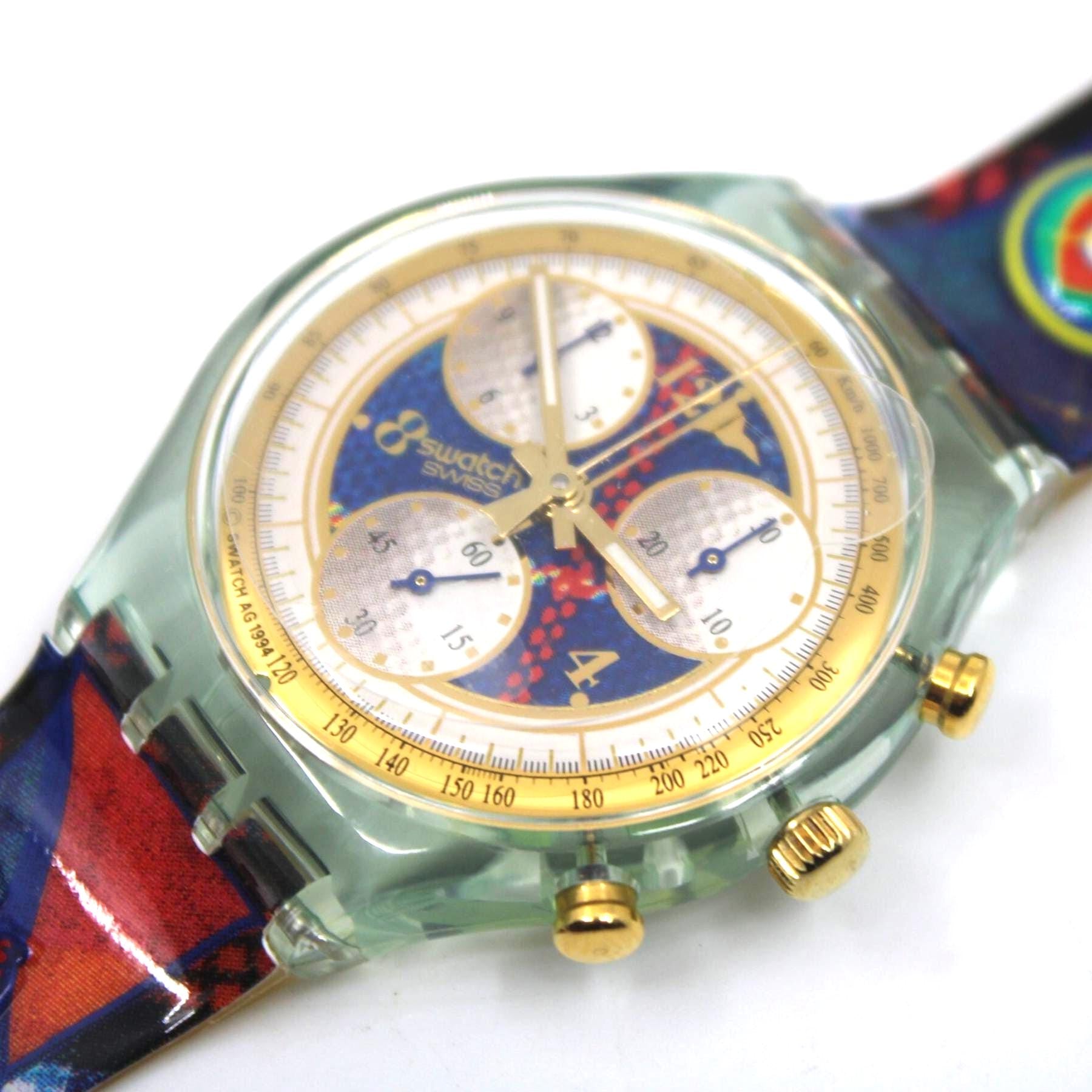 1995 'Hole in One', CRACKED STRAP vintage Gents Chrono Swatch SCG106, in a New Old Stock, Unused Condition, working 100%