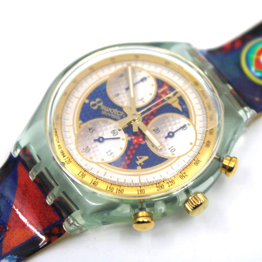 1995 'Hole in One', CRACKED STRAP vintage Gents Chrono Swatch SCG106, in a New Old Stock, Unused Condition, working 100%