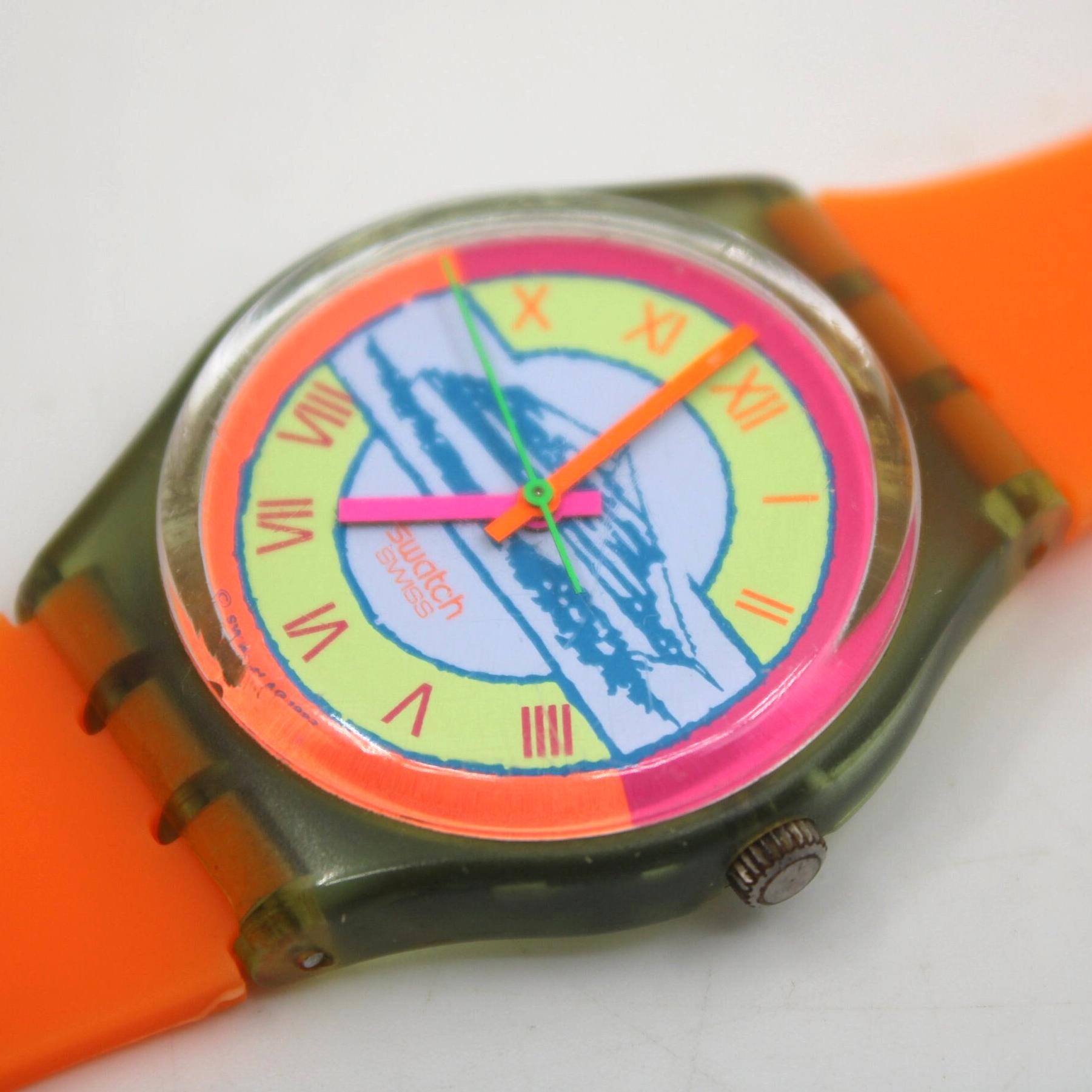 1993, Swatch, Gents, 'Postcard', GN127, Nice, Used Condition, 100% working, NON-original strap