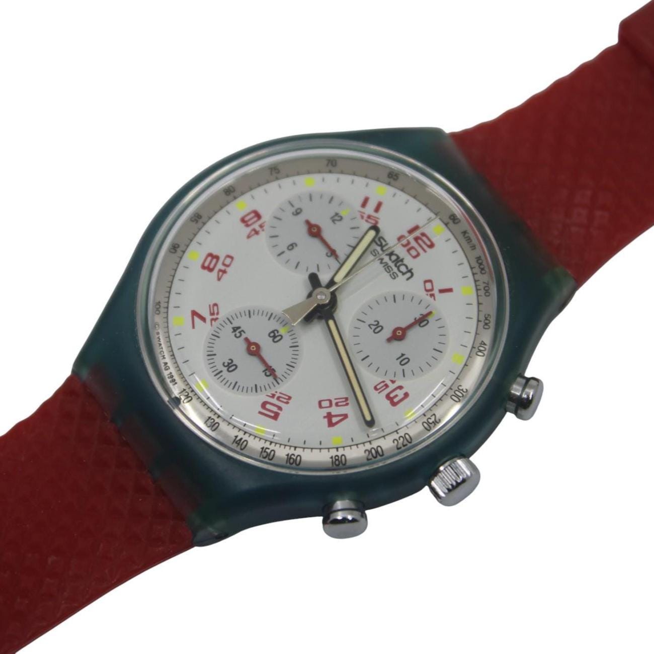vintage Gents Chrono Swatch 'JFK' SCN103, New Old Stock, clock working fine, with original strap