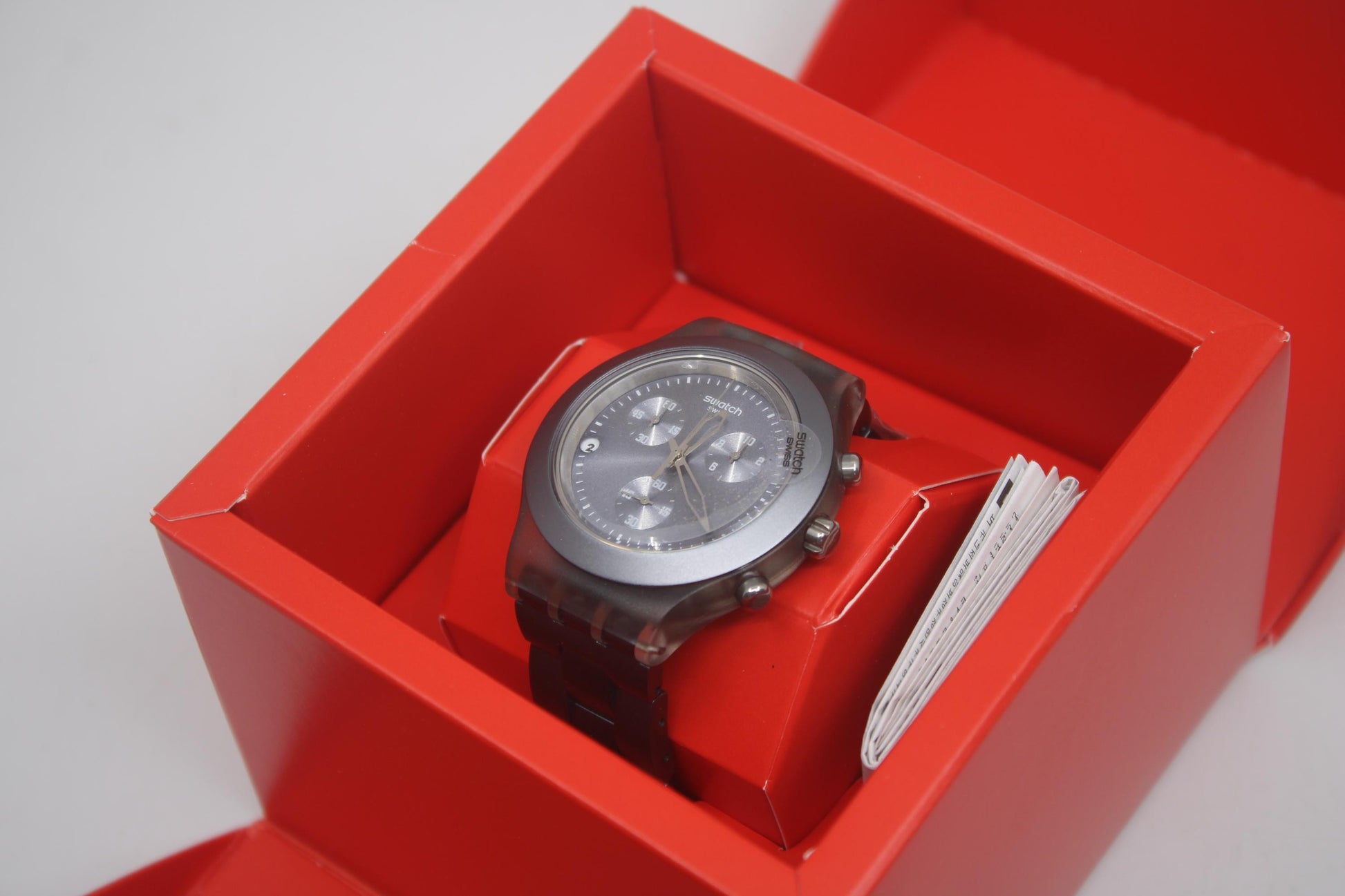 Swatch Irony Diaphane Chrono, 'Full Blooded Smokey Grey' SVCM4007, Never worn, with Box