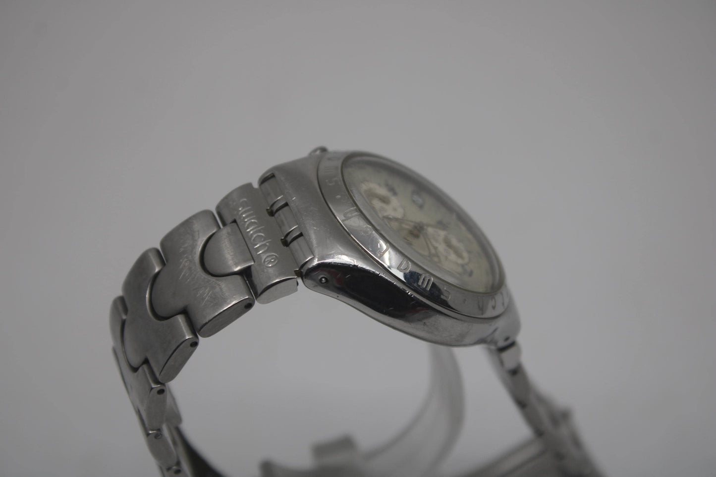 vintage IRONY Chrono Swatch YCS411, 'Cadmos White' Good, Used Condition, Clock Working