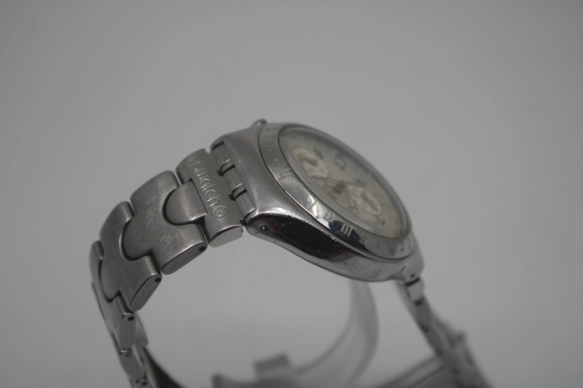 vintage IRONY Chrono Swatch YCS411, 'Cadmos White' Good, Used Condition, Clock Working