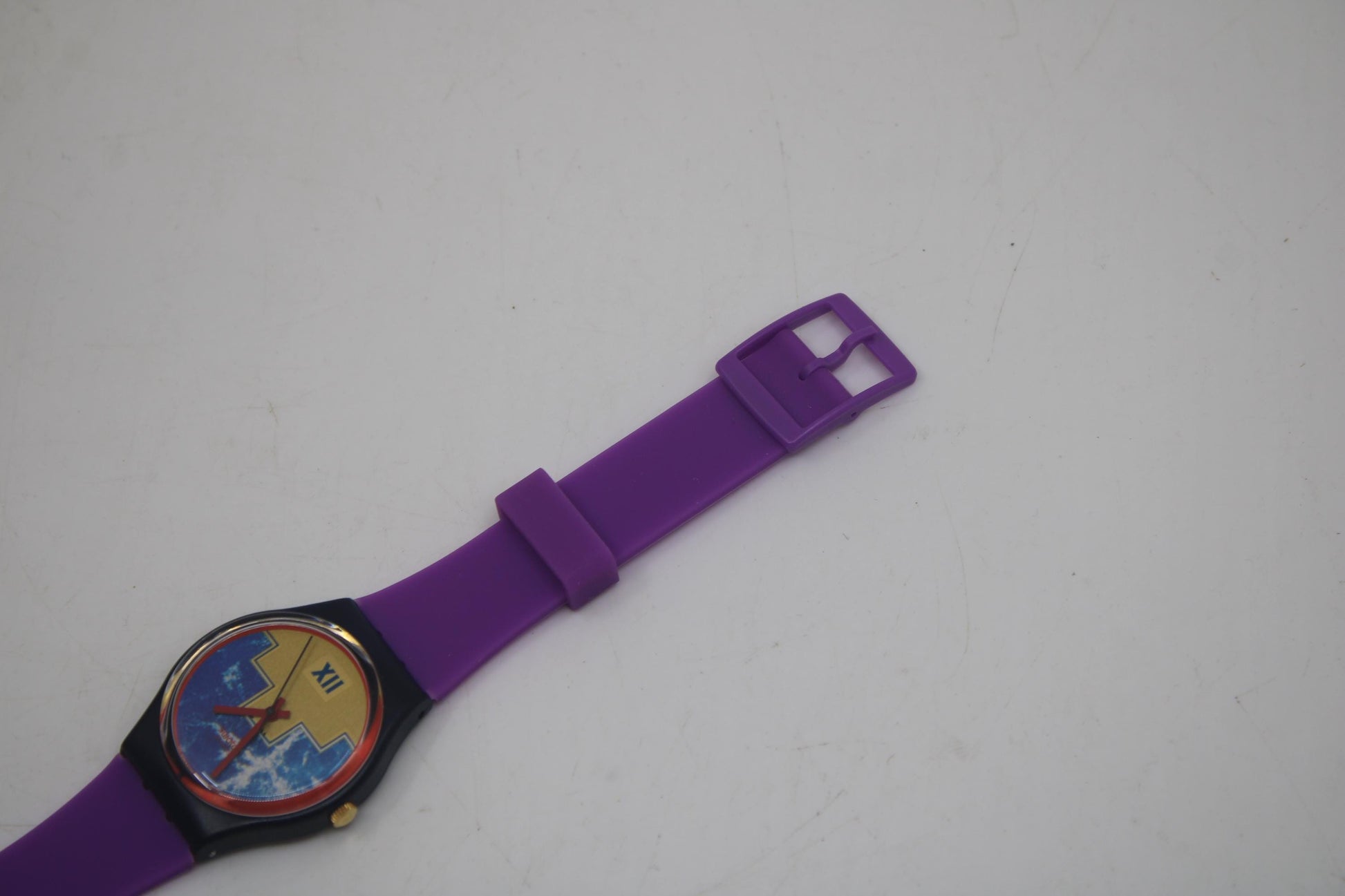 1991 Vintage Gents Swatch, 'Blue Flamingo', GN114, NO box, New old stock, never worn, new strap