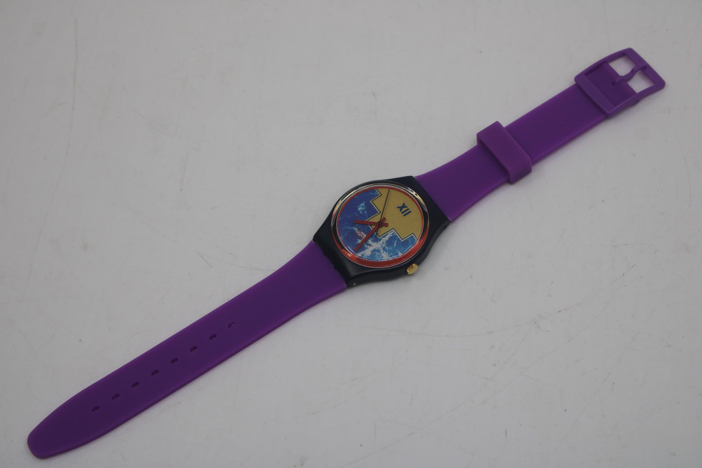 1991 Vintage Gents Swatch, 'Blue Flamingo', GN114, NO box, New old stock, never worn, new strap