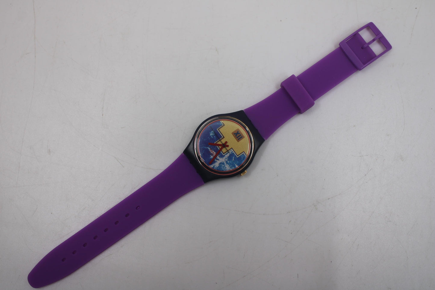 1991 Vintage Gents Swatch, 'Blue Flamingo', GN114, NO box, New old stock, never worn, new strap