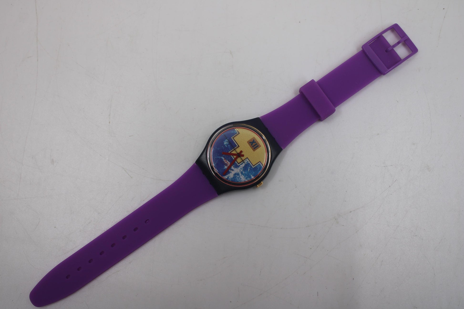 1991 Vintage Gents Swatch, 'Blue Flamingo', GN114, NO box, New old stock, never worn, new strap