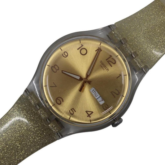 Vintage New Gents Swatch 'Golden Sparkle' SUOK704, in Mint Condition, working, with the original strap