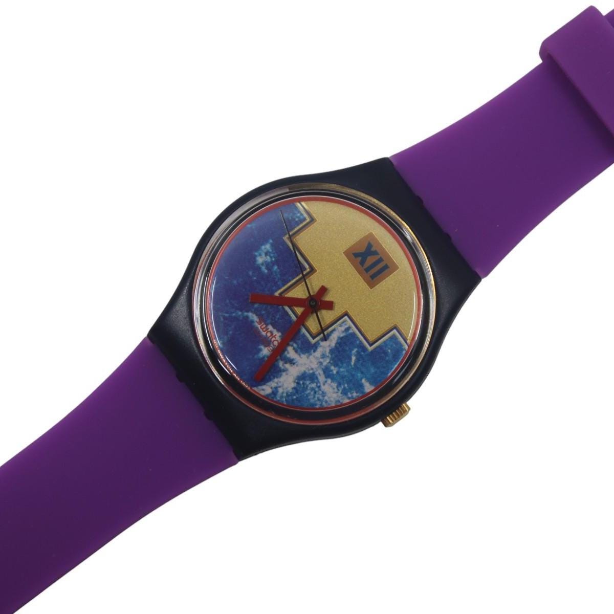 1991 Vintage Gents Swatch, 'Blue Flamingo', GN114, NO box, New old stock, never worn, new strap