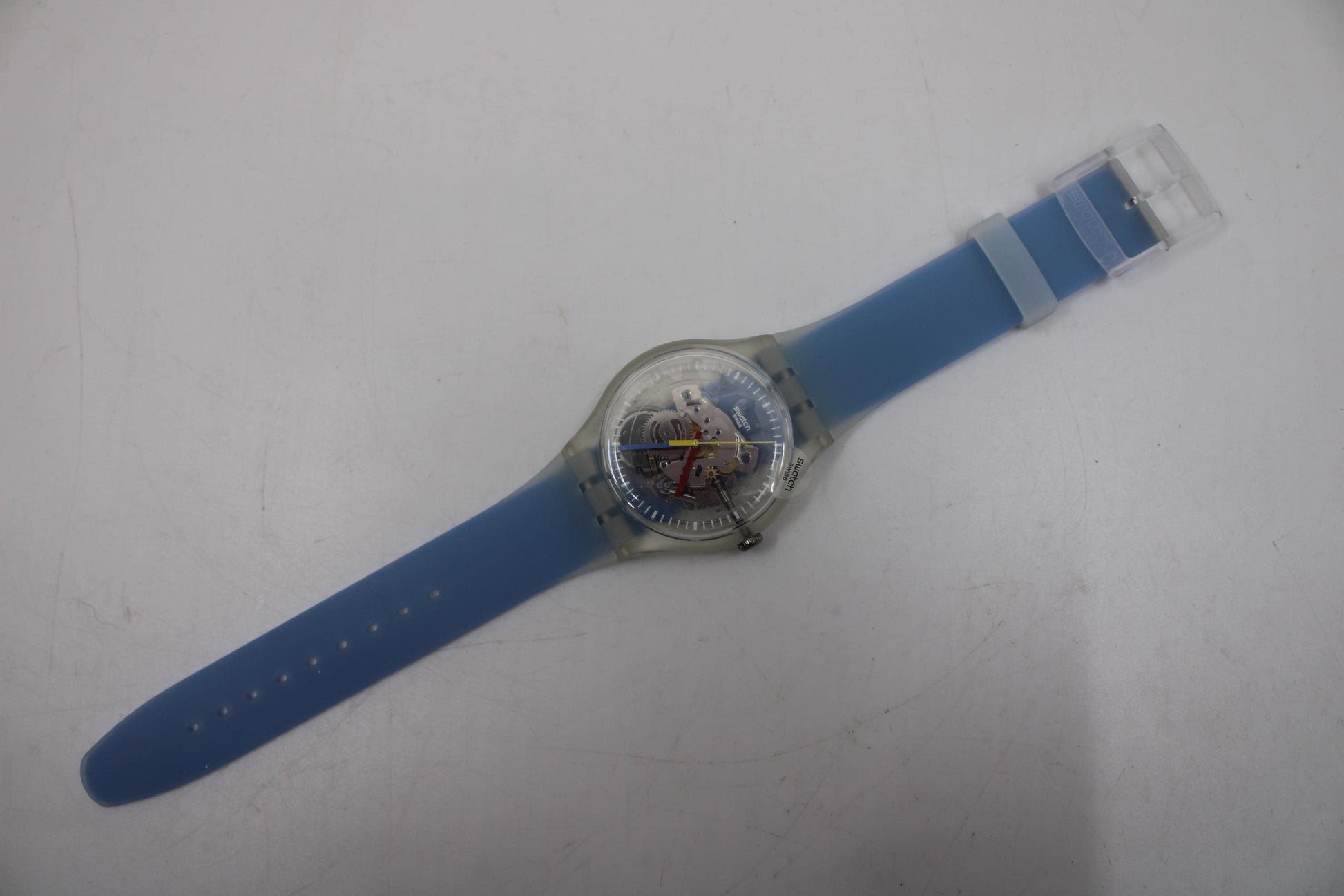 Swatch Watch New Gent 'Clearly Blue Striped' SUOK156, Working fine New Old Stock, Never Worn