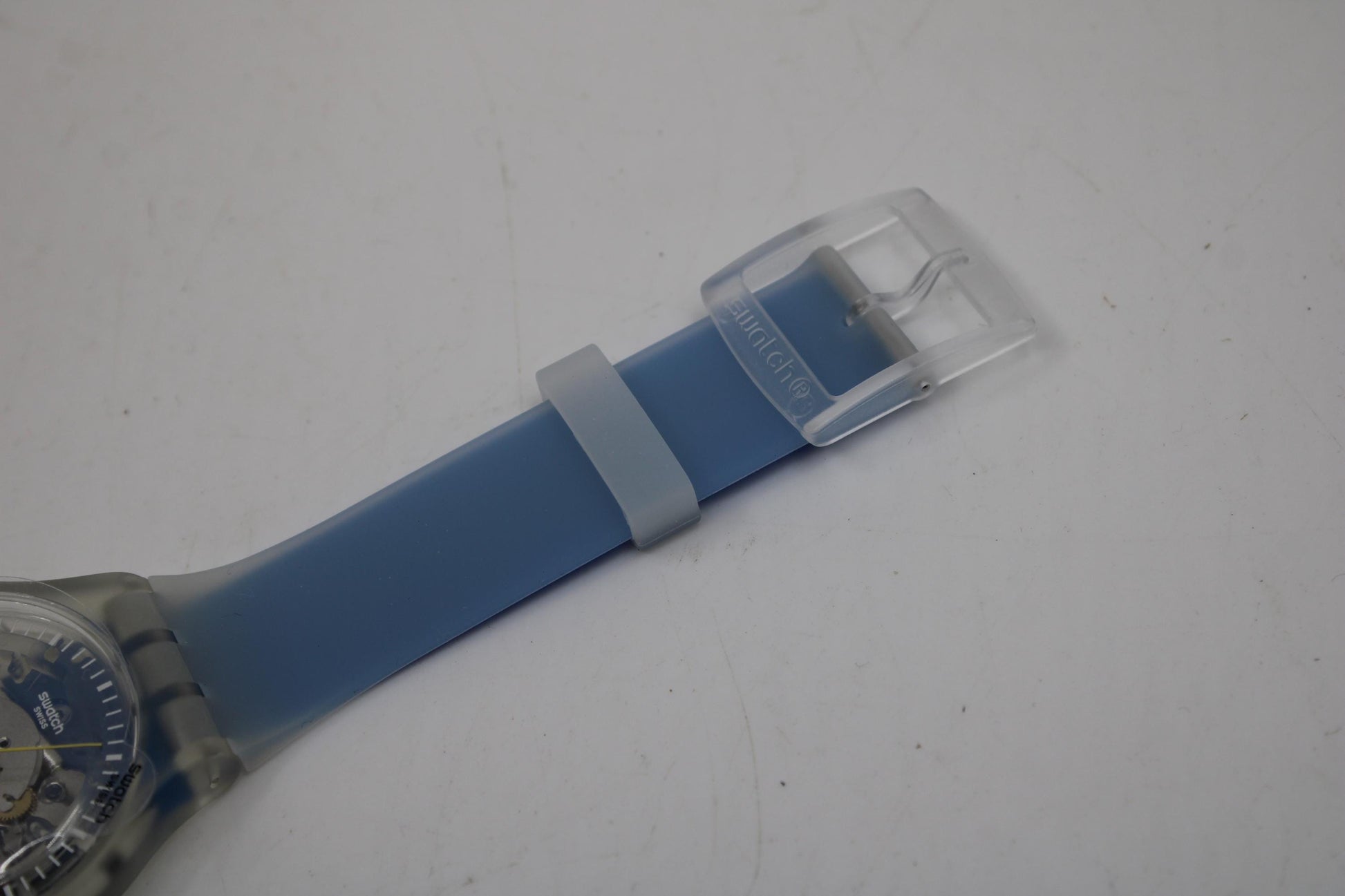 Swatch Watch New Gent 'Clearly Blue Striped' SUOK156, Working fine New Old Stock, Never Worn