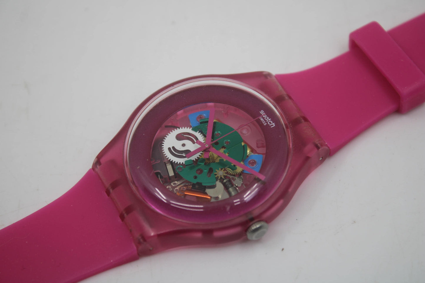 New Gents Swatch 'Pink Lacquered' SUOP100, VERY nice used condition, working