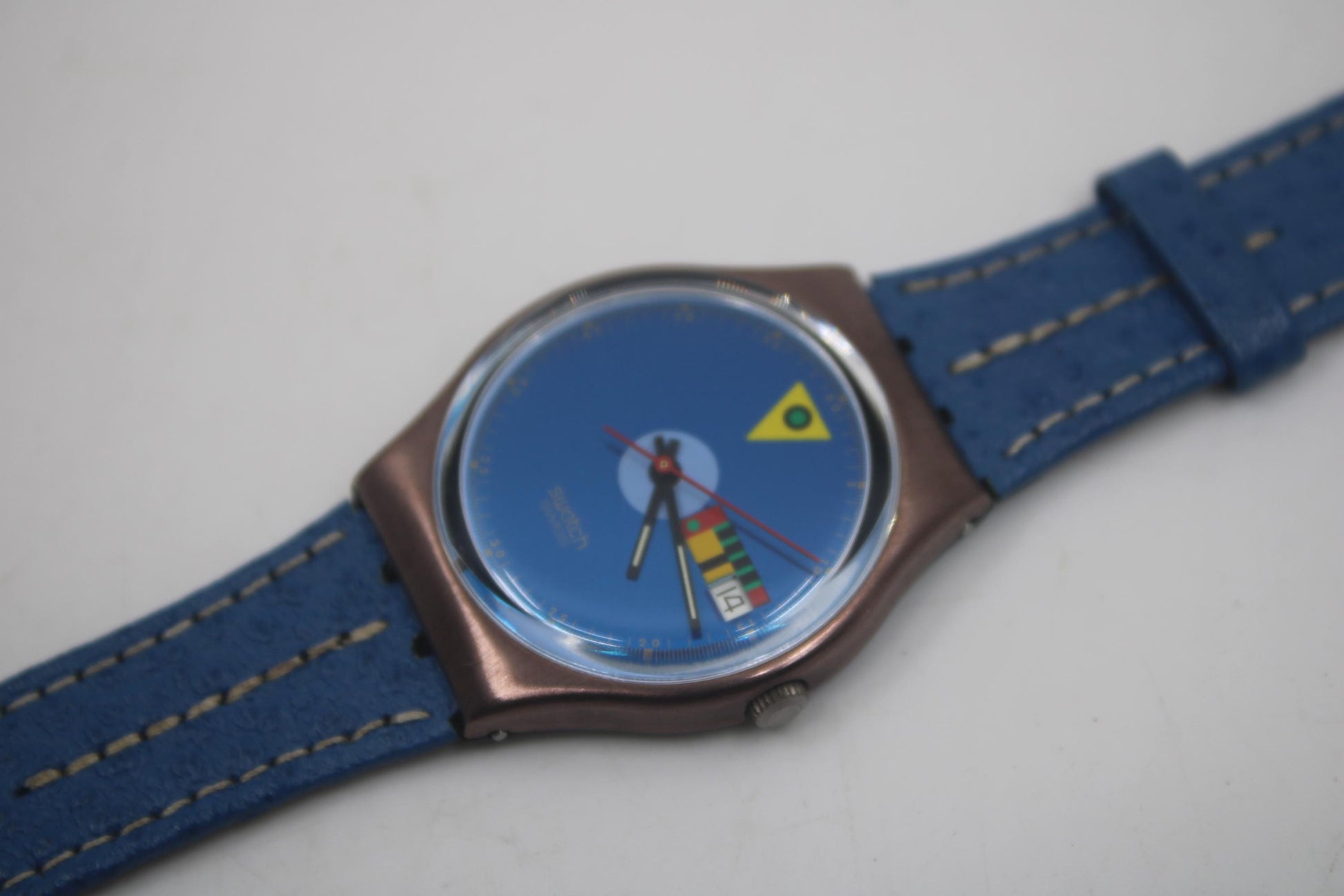 1989 Vintage Gents Swatch 'Tango Azul' GX401, new old stock, unworn, working