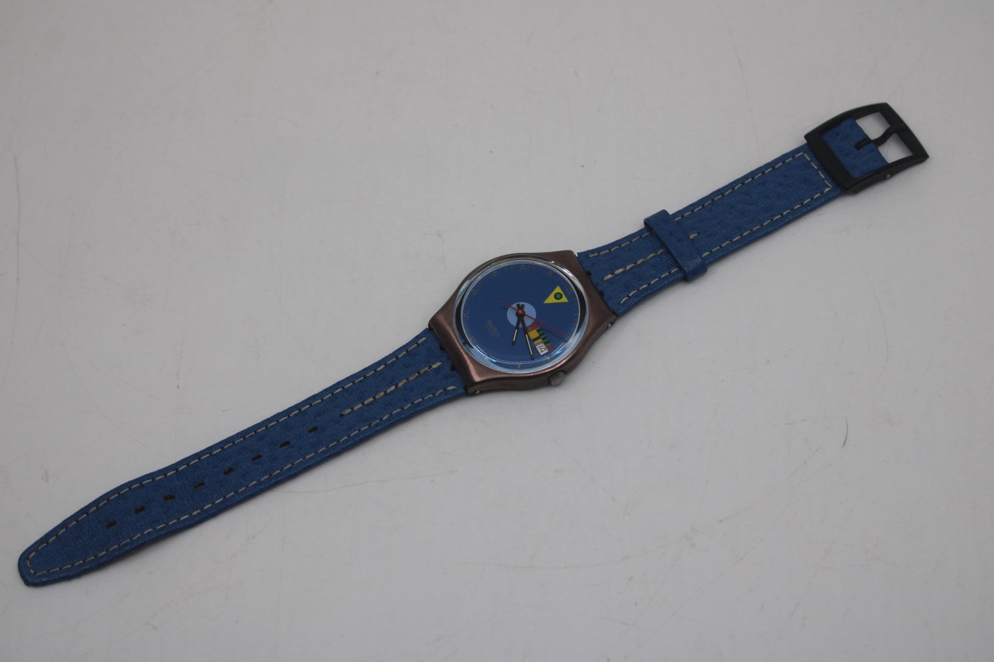 1989 Vintage Gents Swatch 'Tango Azul' GX401, new old stock, unworn, working