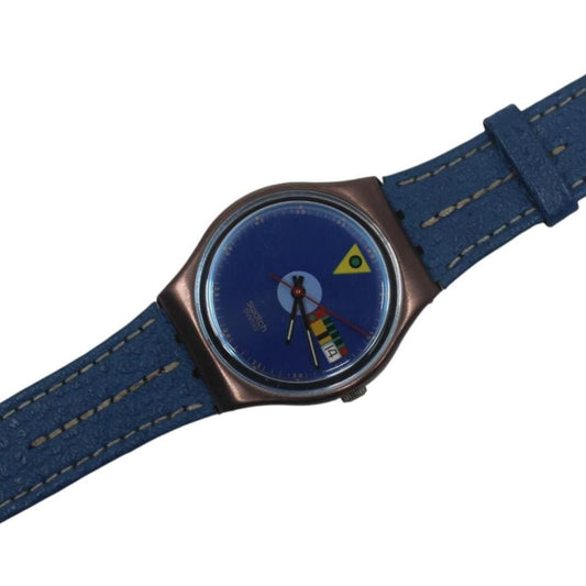 1989 Vintage Gents Swatch 'Tango Azul' GX401, new old stock, unworn, working