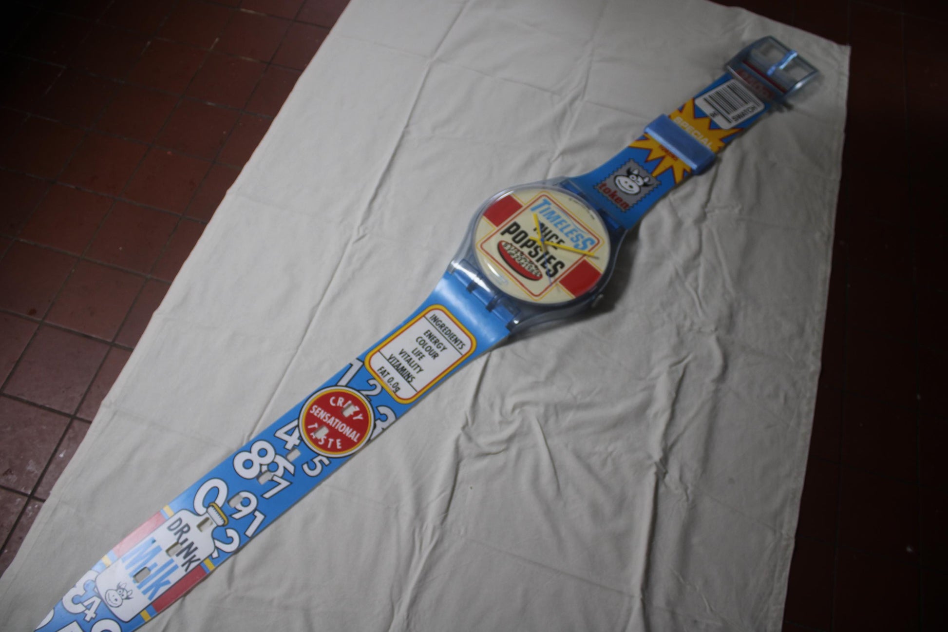 Maxi Swatch Wall Clock,'Good Morning', MGN156 unique, working 100%, complete, including strap!