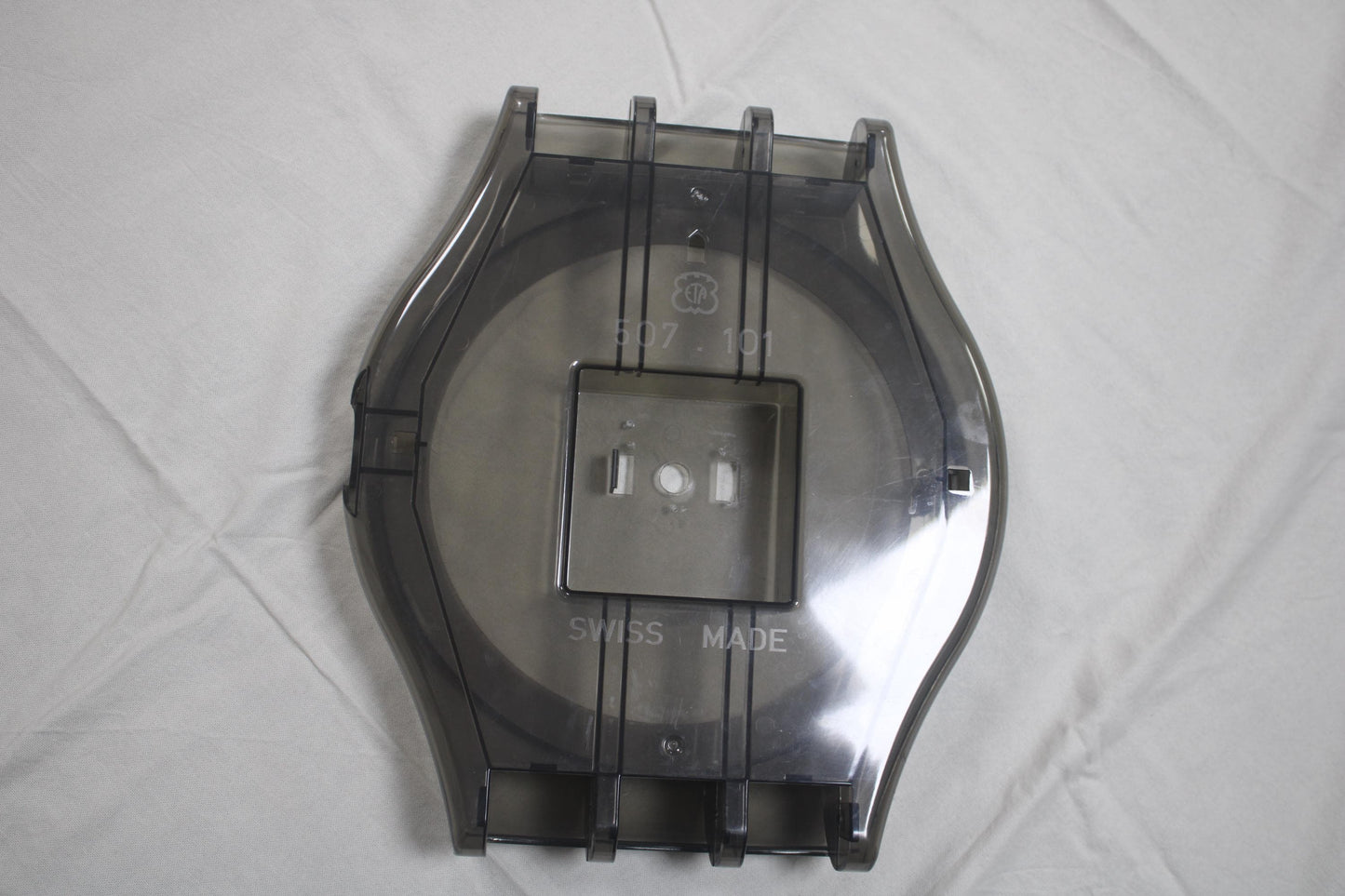 Maxi Swatch Case, Transparent Black, 1986 and beyond early vintage and original, Usable With Flaws