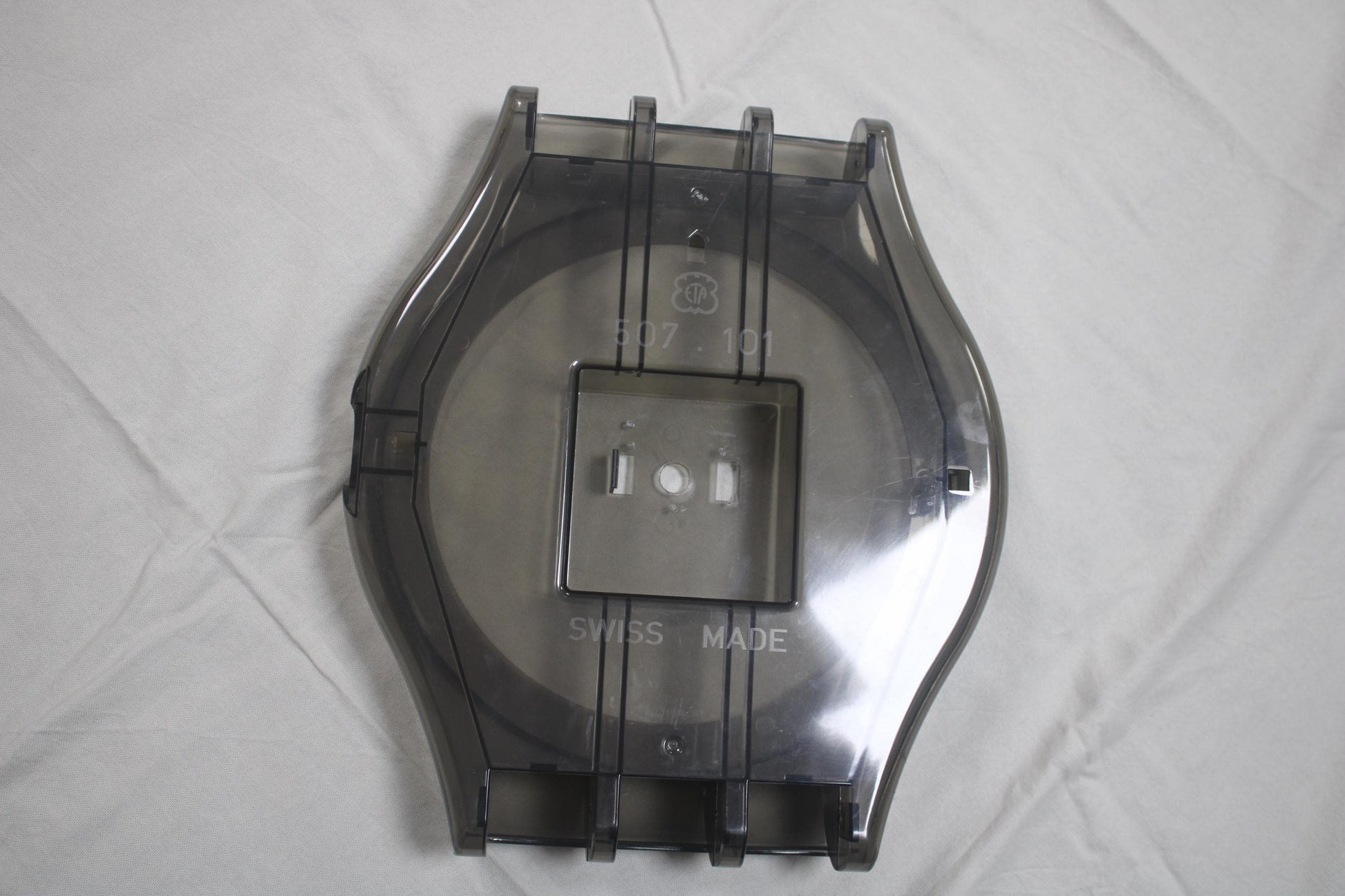 Maxi Swatch Case, Transparent Black, 1986 and beyond early vintage and original, Usable With Flaws