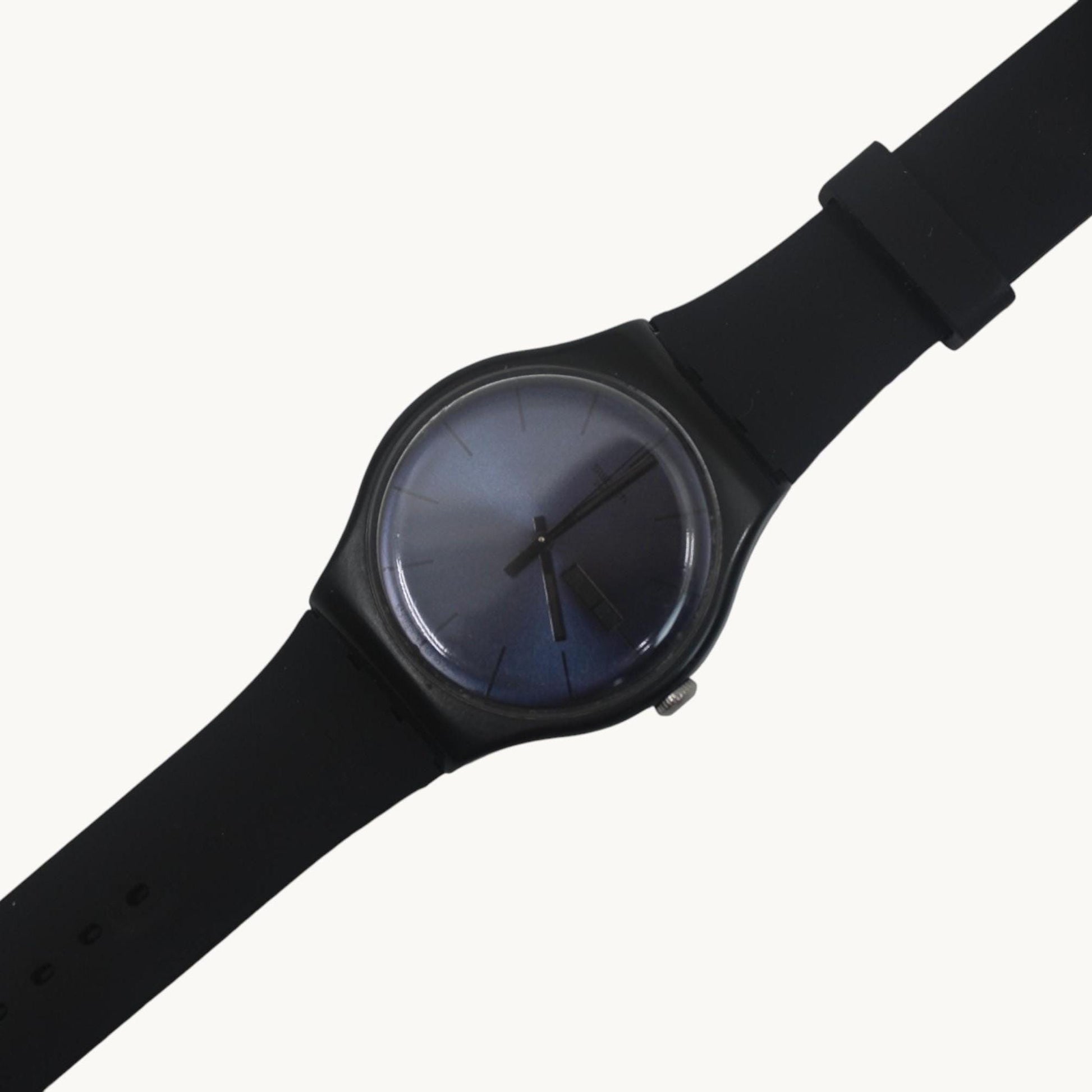 Swatch 41mm New Gent Black Rebel SUOB702, Silicone strap, Working, Nice, Used Condition