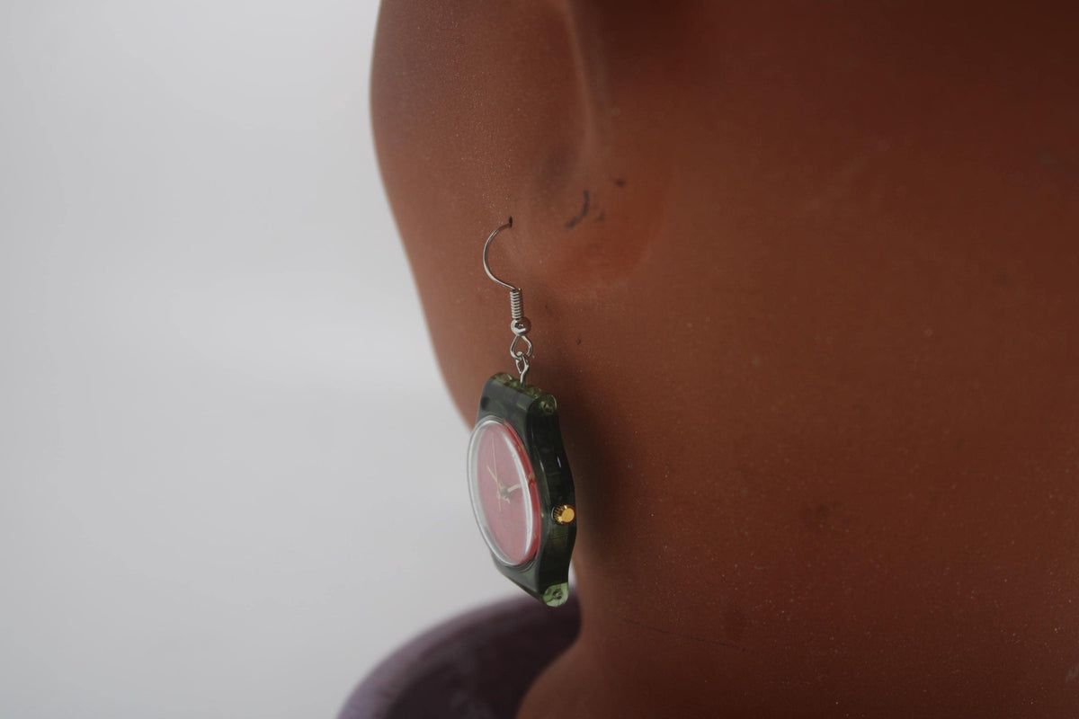 Swatch ear rings made from recycled 25mm ladies Swatch, set of 2