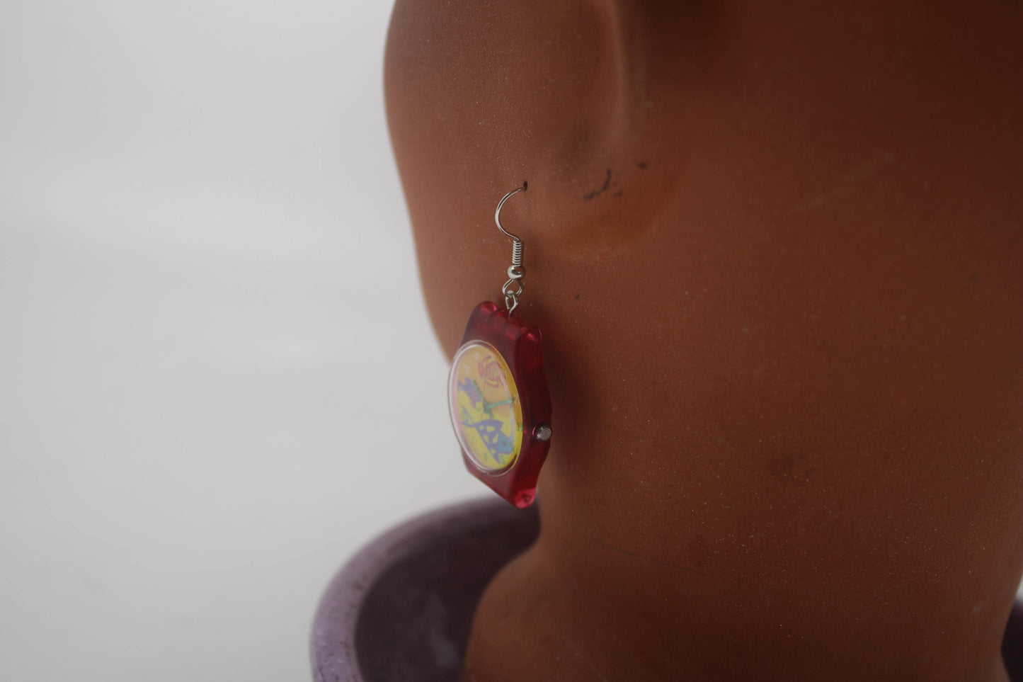 Swatch ear rings made from recycled 25mm ladies Swatch, set of 2