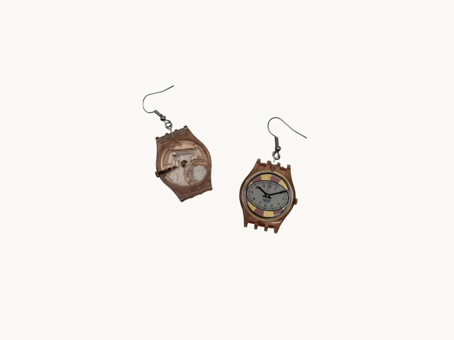 Swatch ear rings made from recycled 25mm ladies Swatch, set of 2