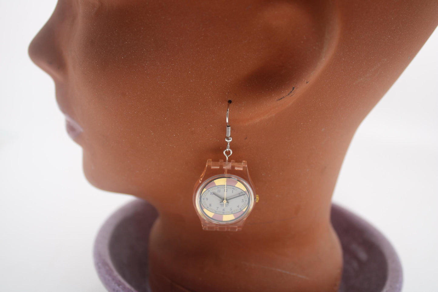 Swatch ear rings made from recycled 25mm ladies Swatch, set of 2