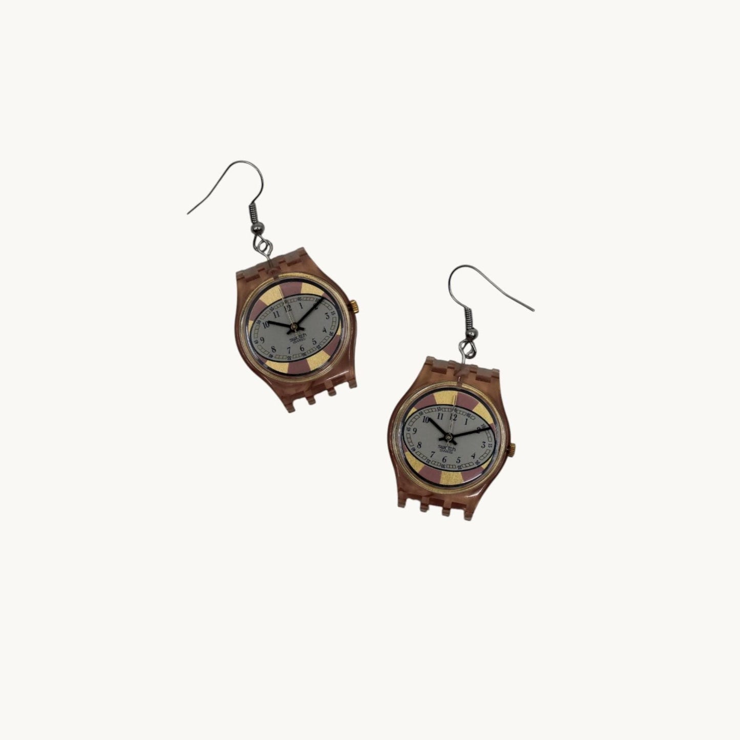 Swatch ear rings made from recycled 25mm ladies Swatch, set of 2