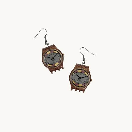Swatch ear rings made from recycled 25mm ladies Swatch, set of 2