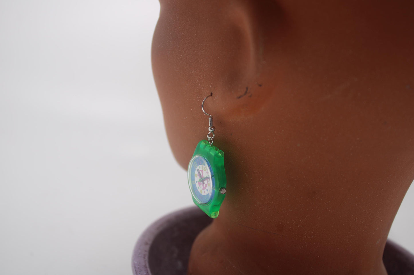 Swatch ear rings made from recycled 25mm ladies Swatch, set of 2