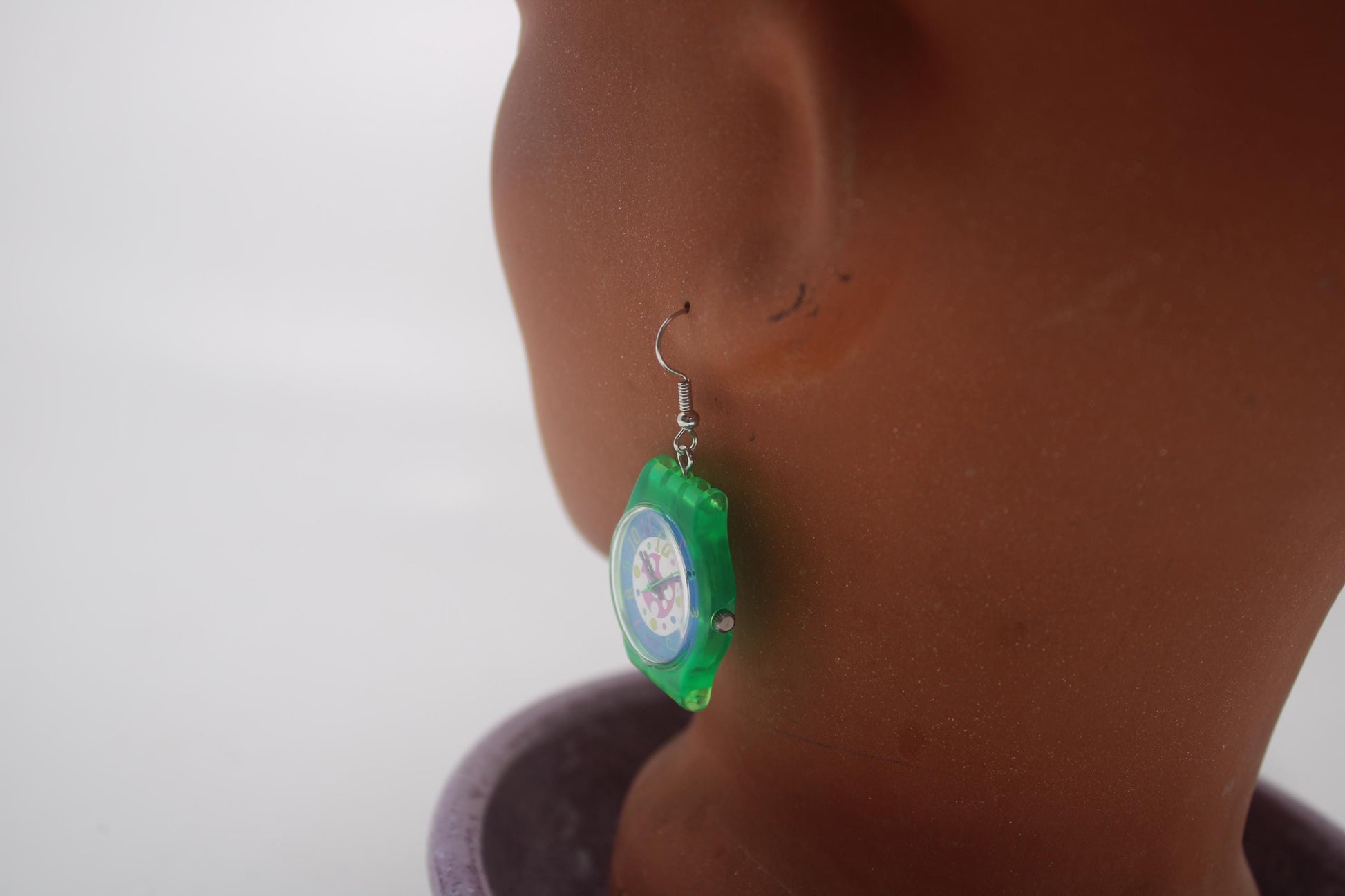Swatch ear rings made from recycled 25mm ladies Swatch, set of 2