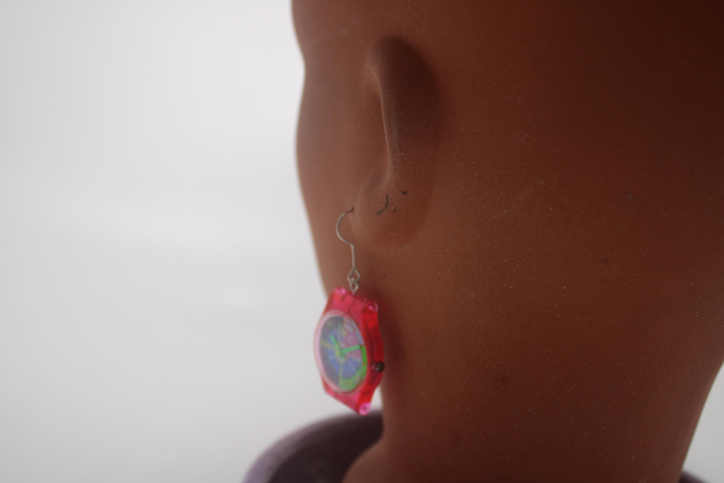Swatch ear rings made from recycled 25mm ladies Swatch, set of 2