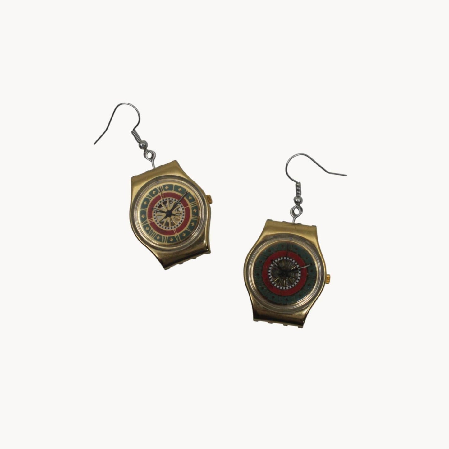 Swatch ear rings made from recycled 25mm ladies Swatch, set of 2