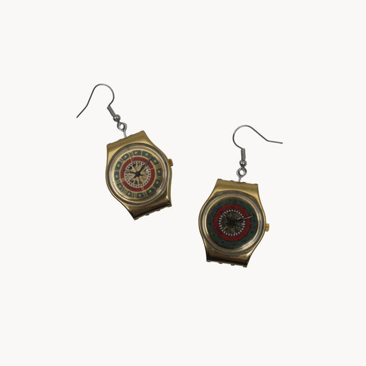 Swatch ear rings made from recycled 25mm ladies Swatch, set of 2