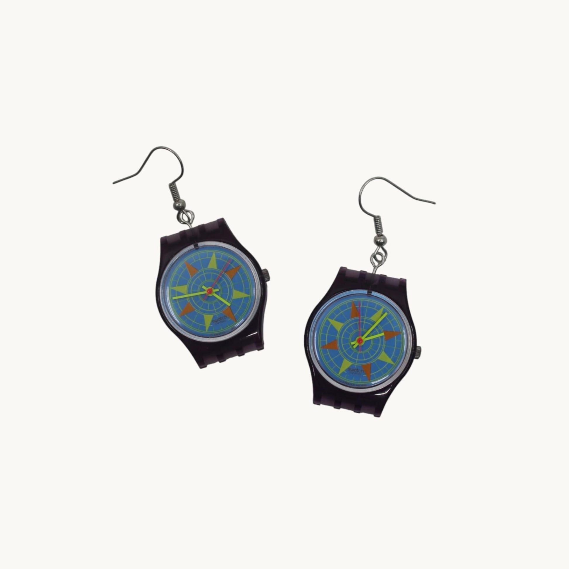 Swatch ear rings made from recycled 25mm ladies Swatch, set of 2