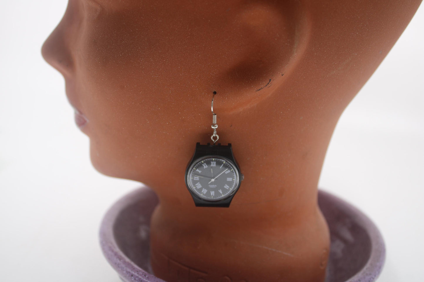 Swatch ear rings made from recycled 25mm ladies Swatch, set of 2