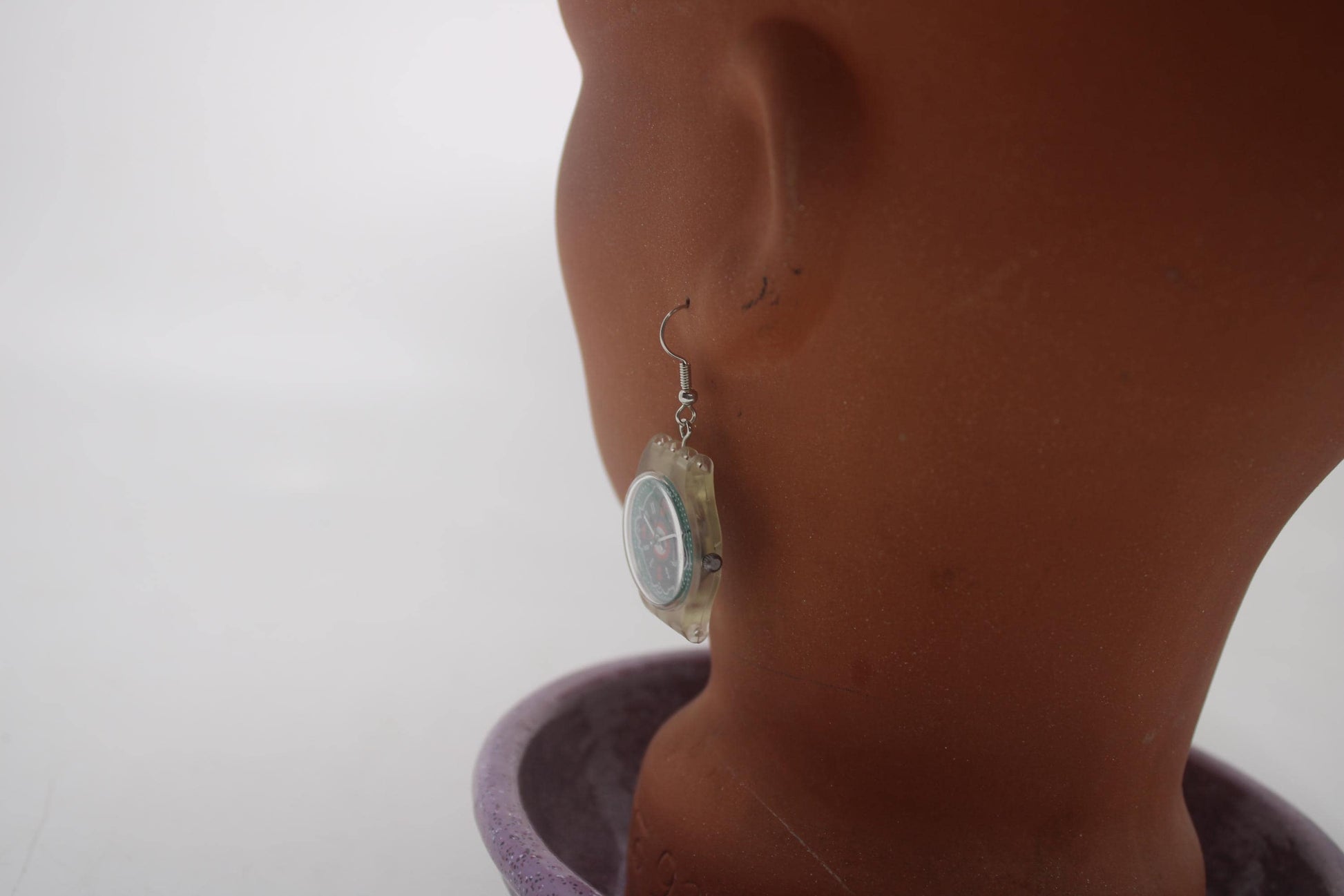 Swatch ear rings made from recycled 25mm ladies Swatch, set of 2
