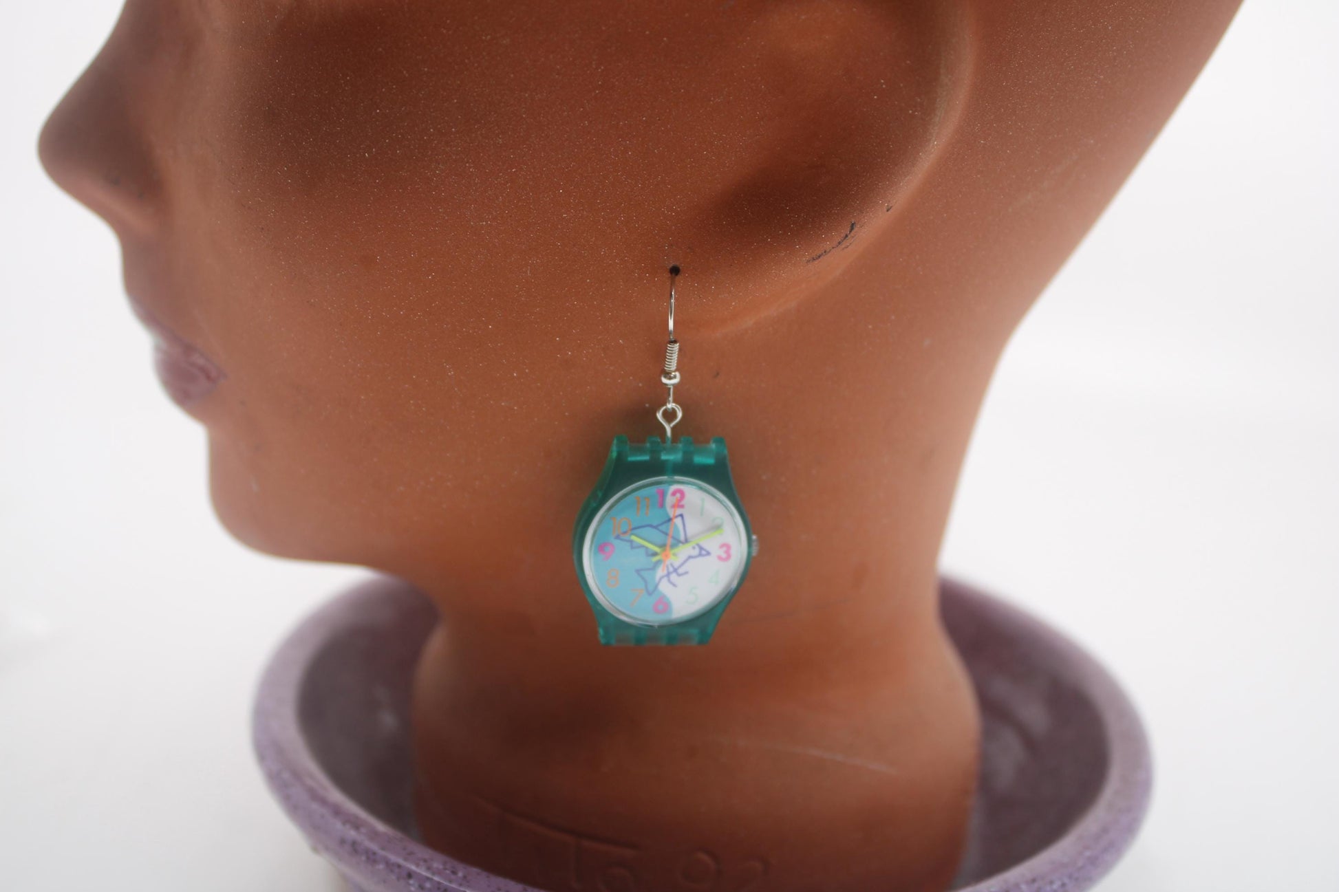 Swatch ear rings made from recycled 25mm ladies Swatch, set of 2