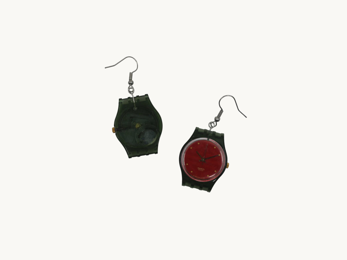 Swatch ear rings made from recycled 25mm ladies Swatch, set of 2